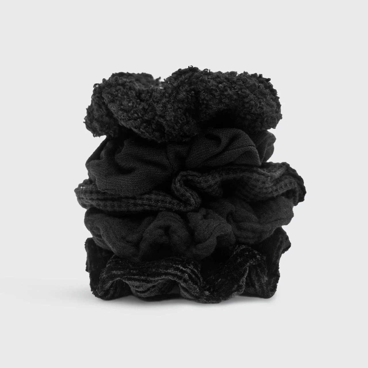 Assorted Textured Scrunchies 5pc - Black - Image 3