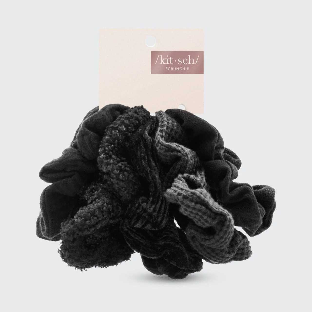 Assorted Textured Scrunchies 5pc - Black - Image 4