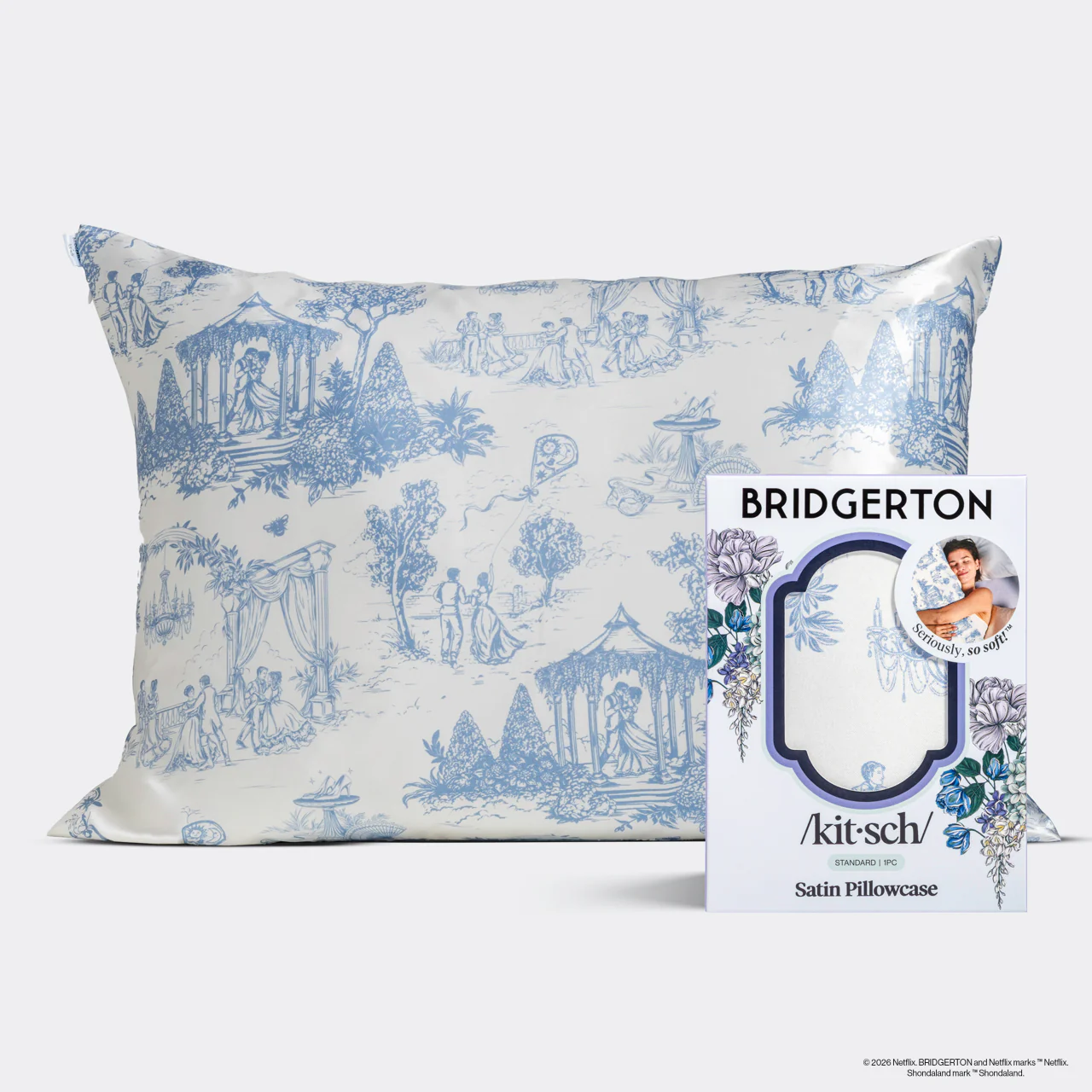 Bridgerton x Kitsch Satin Pillowcase in Garden Toile