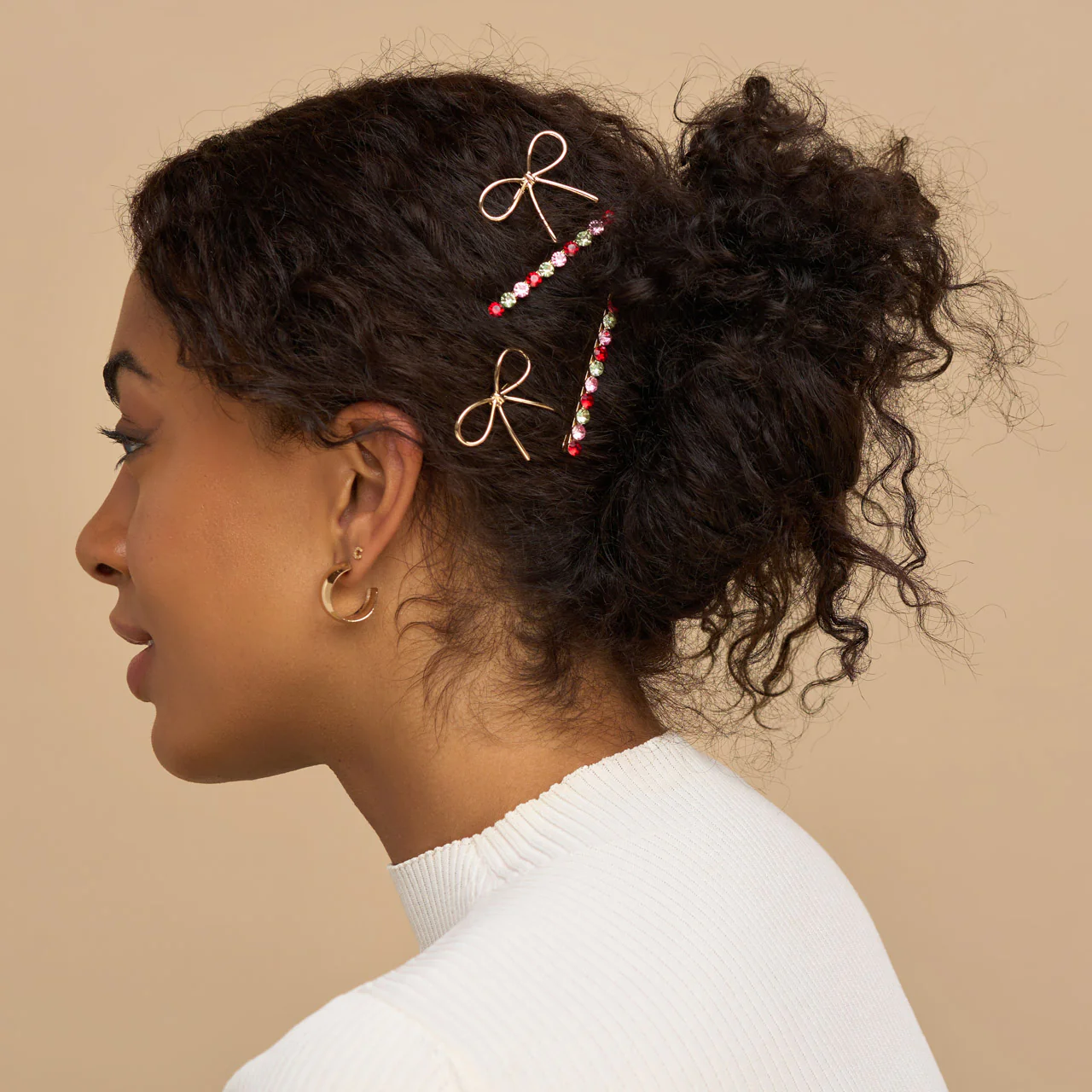 Red, Pink, & Green Gemstone and Bow Bobby Pins - Image 2