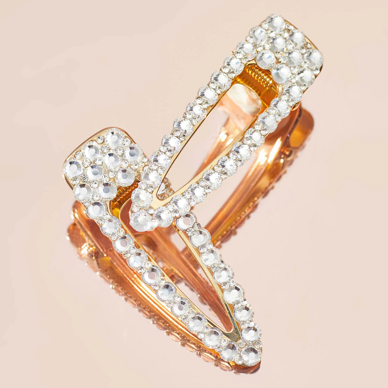 Metal Rhinestone Large Open Shape Hair Clip - Gold - Image 6