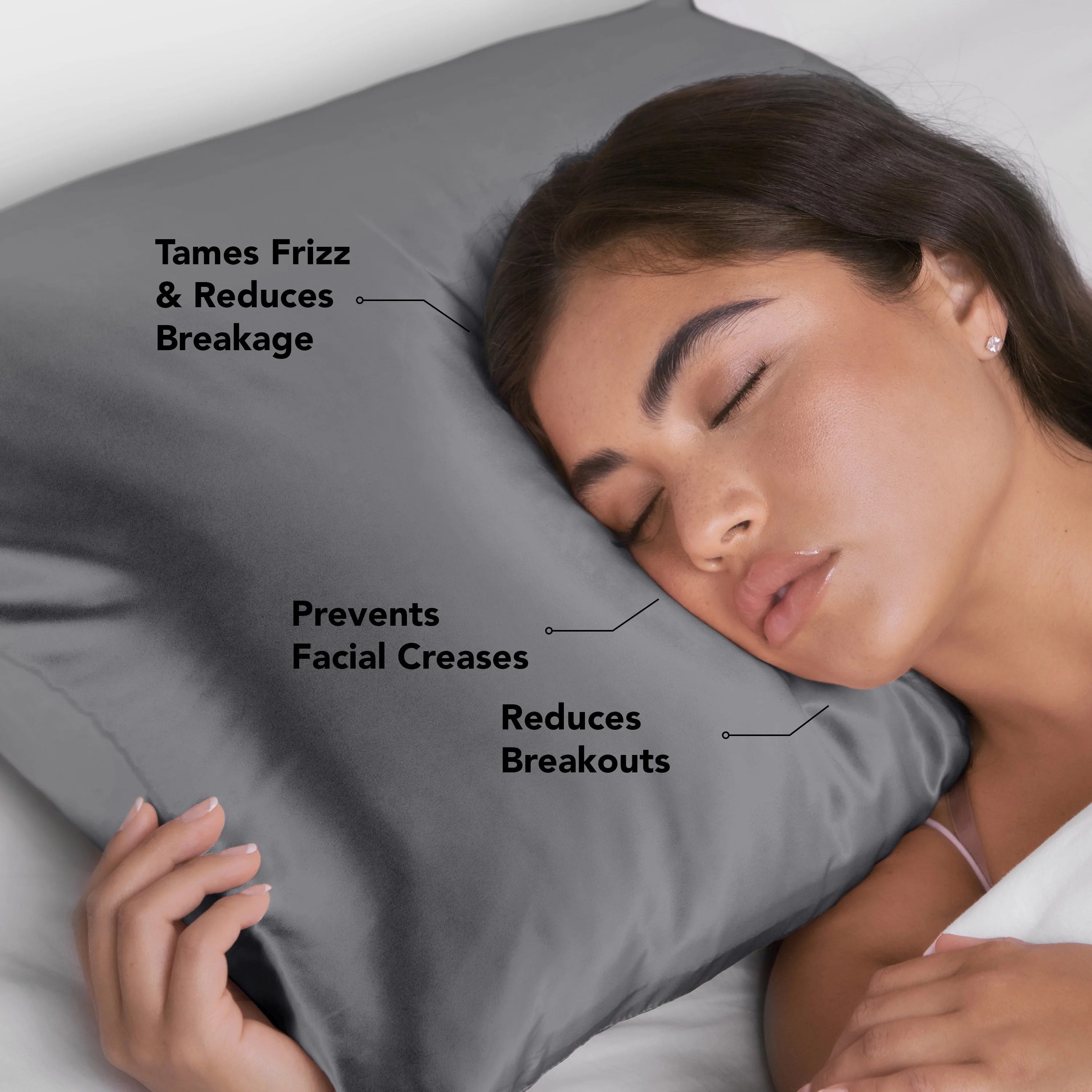 Satin Pillowcase in Charcoal 4 Pack Bundle - Image 4