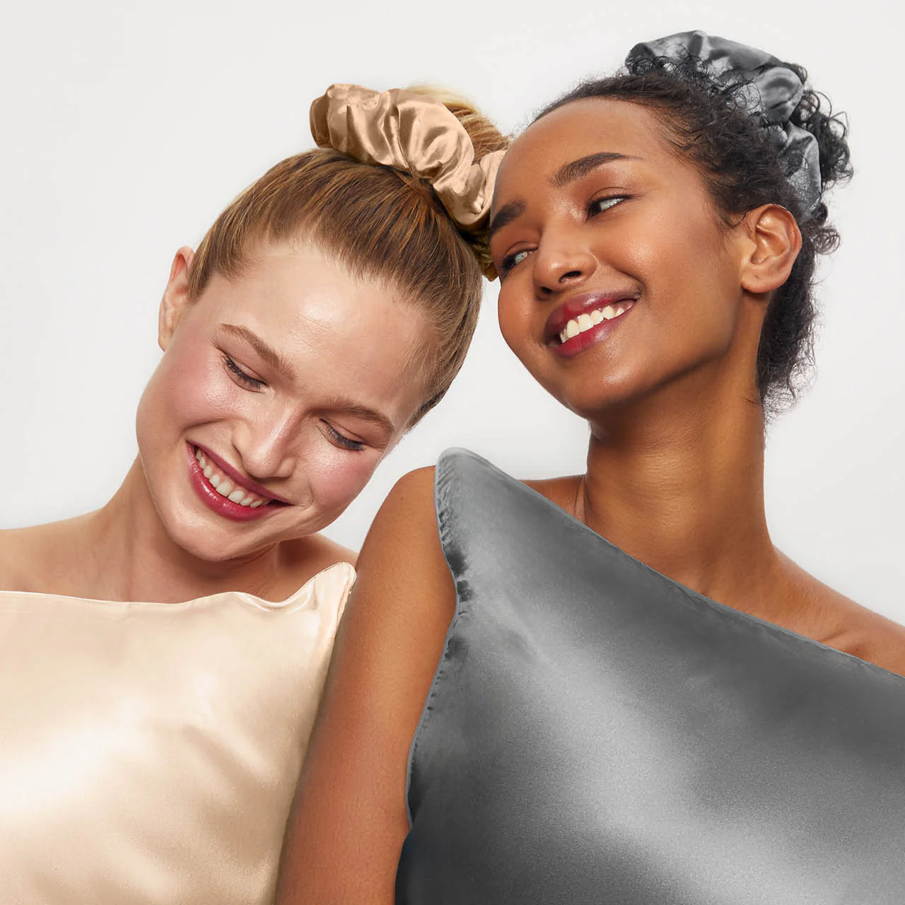 Charcoal & Gold Satin Pillow Scrunchies 2pc Set - Image 5